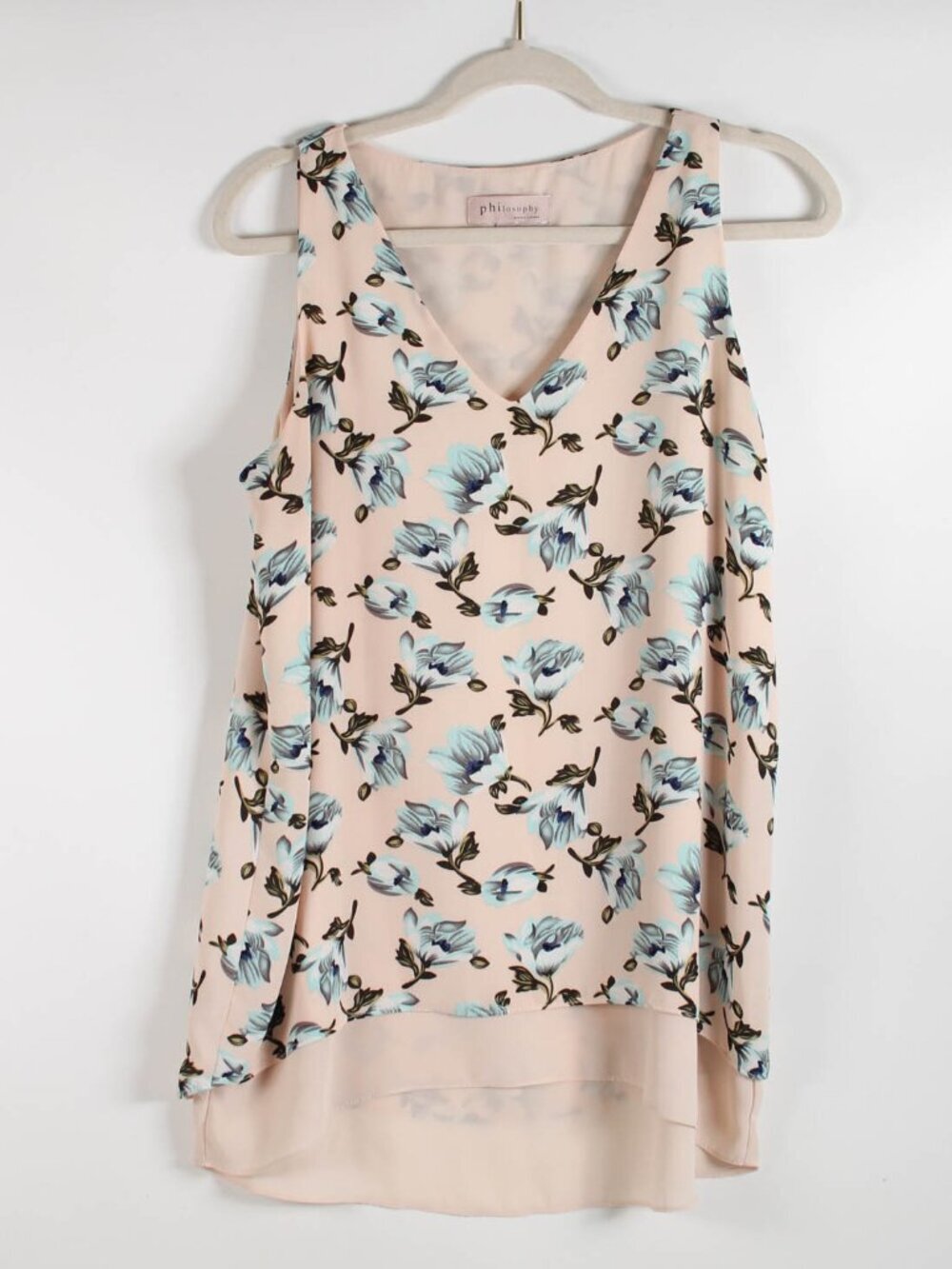 Philosophy Floral Sleeveless Blouse M Cream Blue Lined Tank